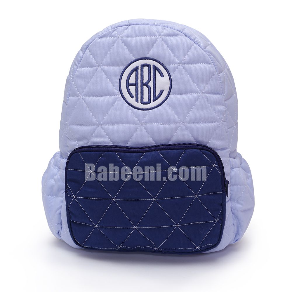 Smocked blue monogrammed quilted backpack for kids - QA 30